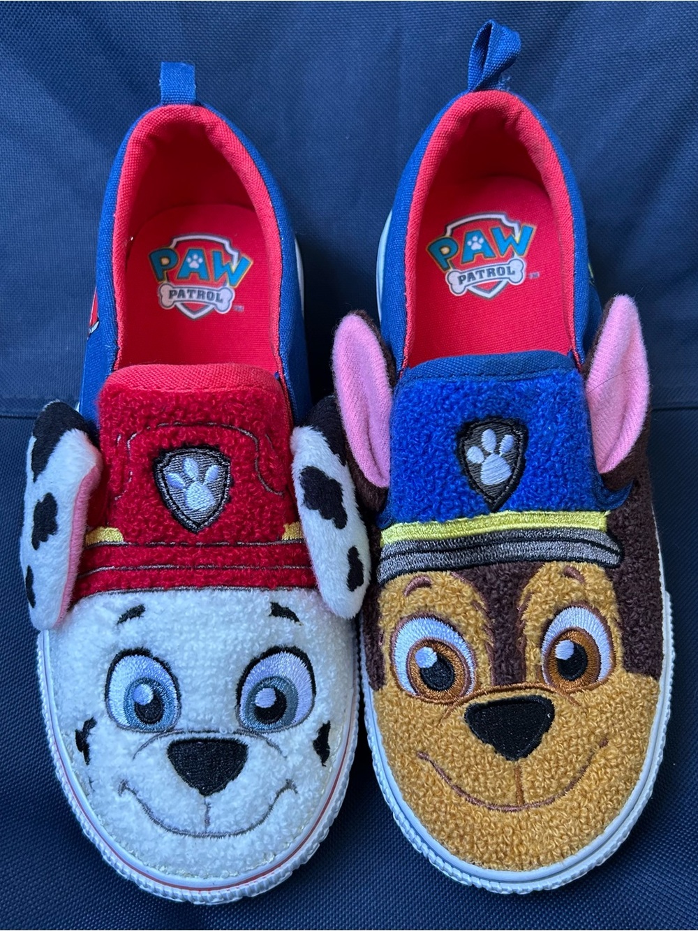 Paw Patrol Kids Plush Slip-On Shoes — Red & Blue Character Pair